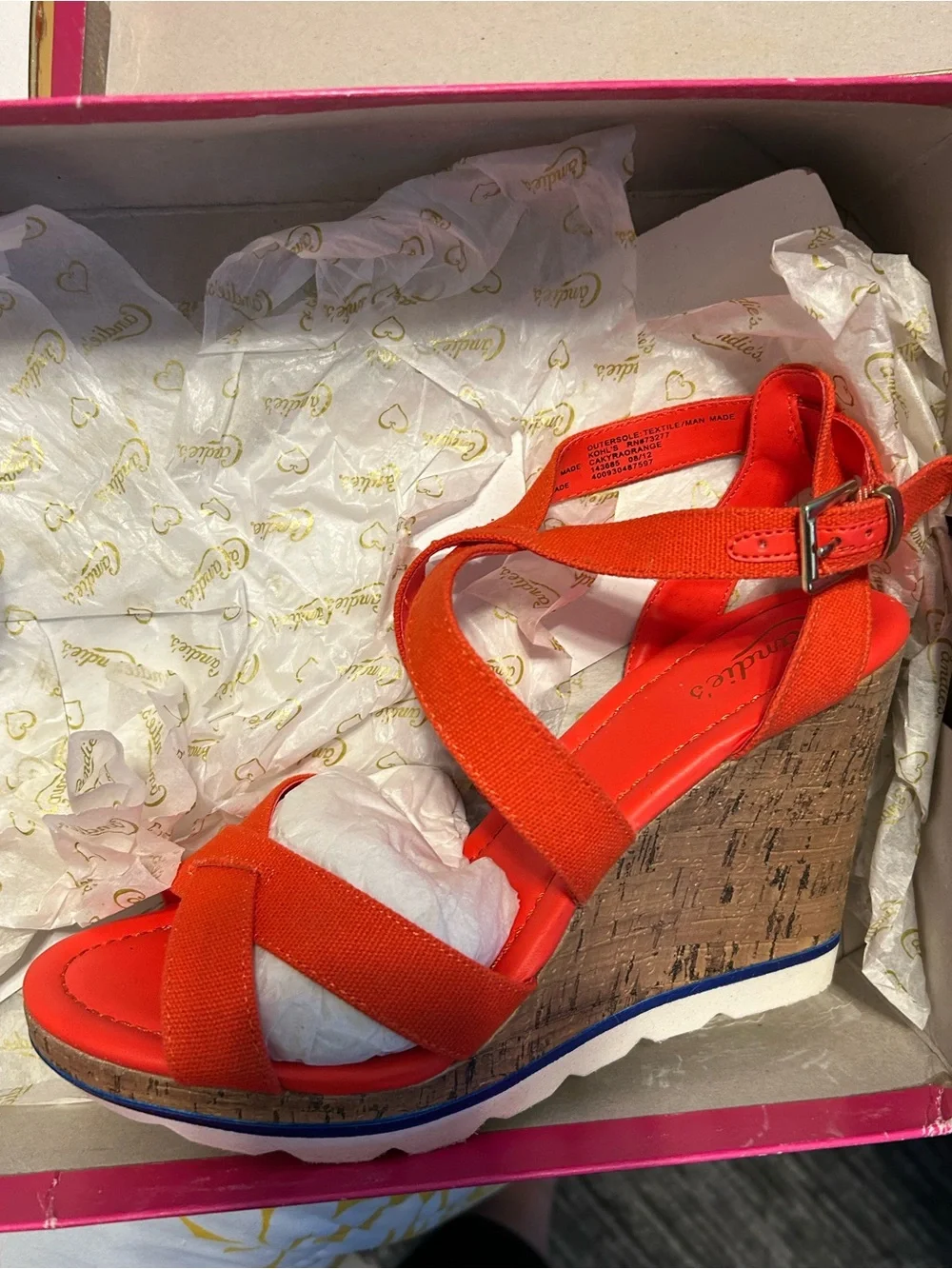 Candie's Bright Red Cross-Strap Wedge Sandals